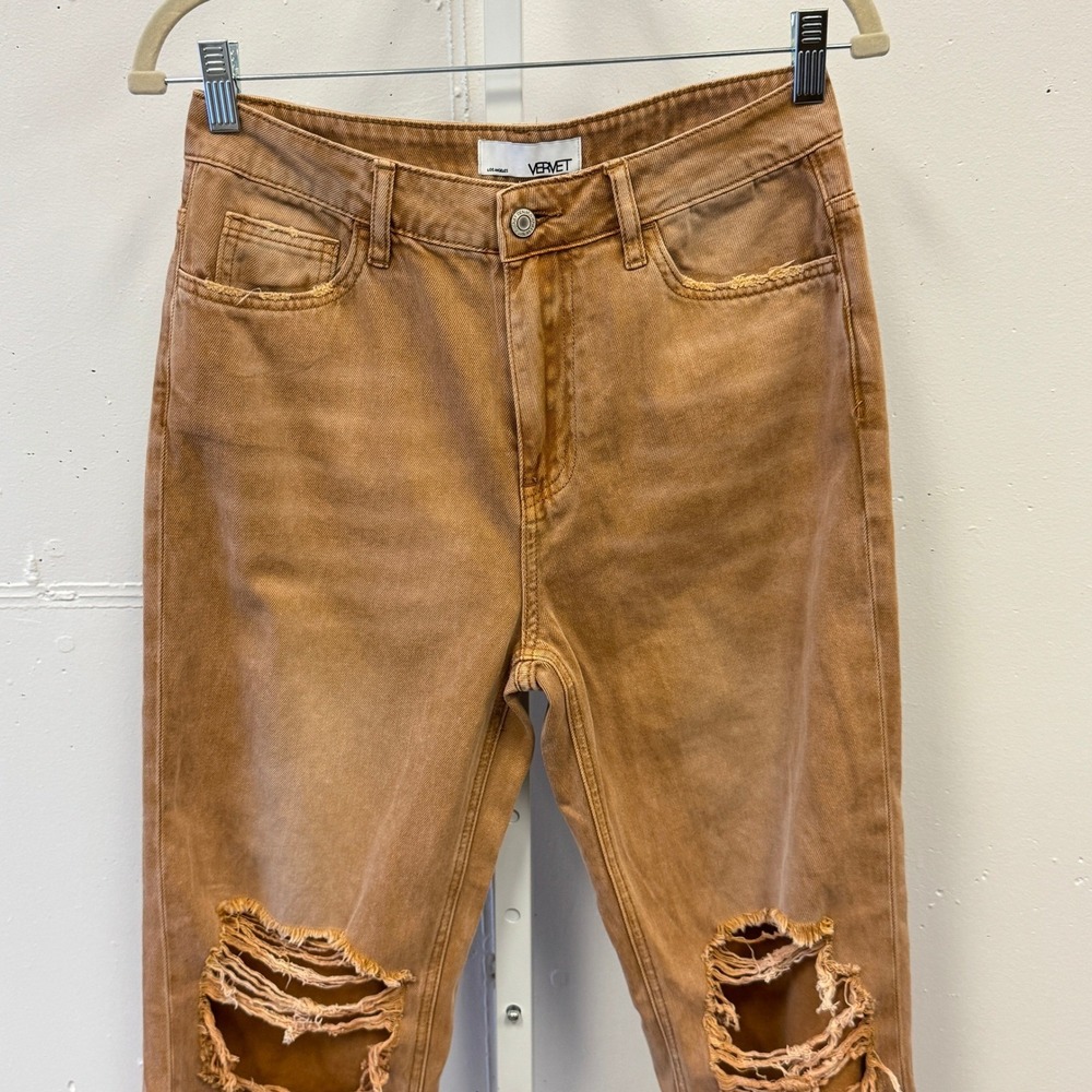 Vervet Kiss Of California Super High Rise 90's Vintage‎ Crop Flare Jeans W27 Tan - Picture 4 of 14